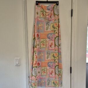See You Monday Pastel Patchwork Floral Maxi Skirt - Peach Pink Green Light Blue